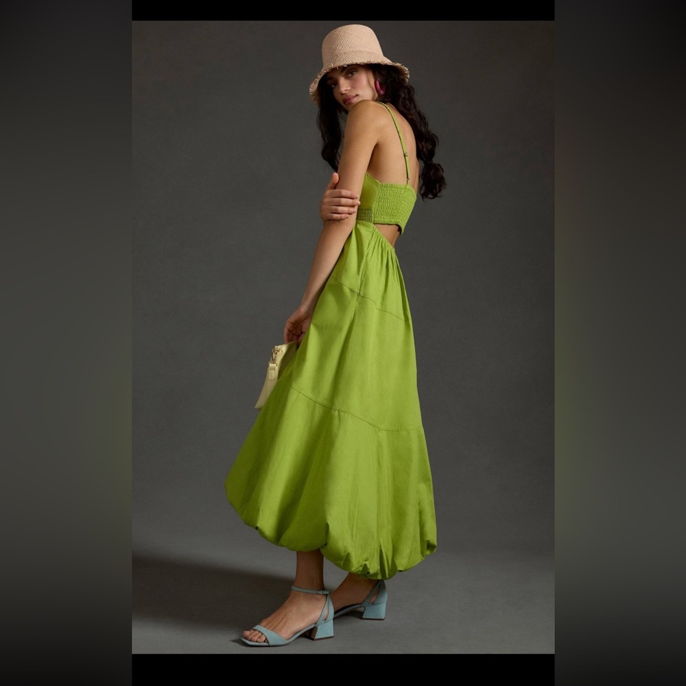 Anthropologie Green A-Line balloon Dress Medium
